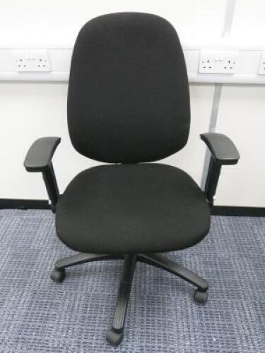 Multi Adjustable Office Swivel Chair with Lumbar Support, Upholstered in Black Hopsack on Black Base.