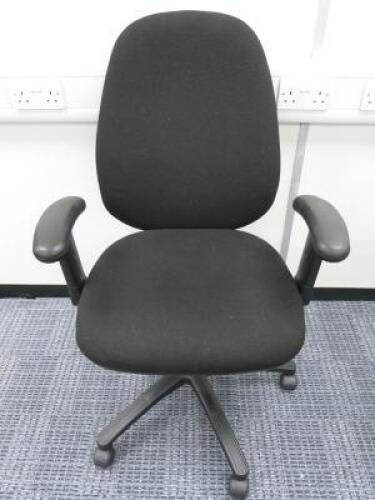 Multi Adjustable Office Swivel Chair with Lumbar Support, Upholstered in Black Hopsack on Black Base.