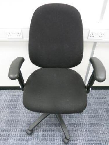 Multi Adjustable Office Swivel Chair with Lumbar Support, Upholstered in Black Hopsack on Black Base.