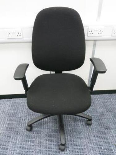 Multi Adjustable Office Swivel Chair with Lumbar Support, Upholstered in Black Hopsack on Black Base.