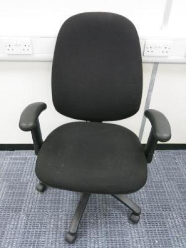 Multi Adjustable Office Swivel Chair with Lumbar Support, Upholstered in Black Hopsack on Black Base.