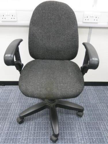 Multi Adjustable Office Swivel Chair, Upholstered in Grey Hopsack on Black Base.