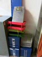 3 x Bisley 5 Drawer Cabinets, Pamphlet Rack & Stationary Trays (As Viewed/Pictured).