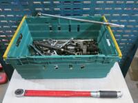 Crate Containing Mixed Assorted Tools Including Sockets & Wrenches.