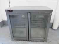 Osbourn 2 Door Illuminated Glass Display Drinks Chiller, Model 220E. Size H81cm x W90cm x D53cm.