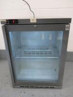 Osbourn Single Door Illuminated Glass Display Drinks Chiller, Model 160E. Size H80cm x W60cm x D53cm.