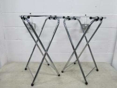 2 x Folding Tray Stands with Double Bar in Chrome. Size H80cm.