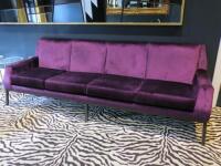 4 Seater Lounge Sofa in Aubergine Velour Material on Metal Base. Size H88 x W260 x D70cm.