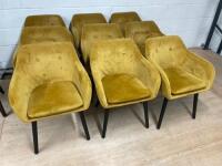 9 x Button Back Lounge Chair with Black Painted Wooden Legs & Upholstered in Mustard Yellow Velour.