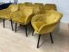 9 x Button Back Lounge Chair with Black Painted Wooden Legs & Upholstered in Mustard Yellow Velour. - 2