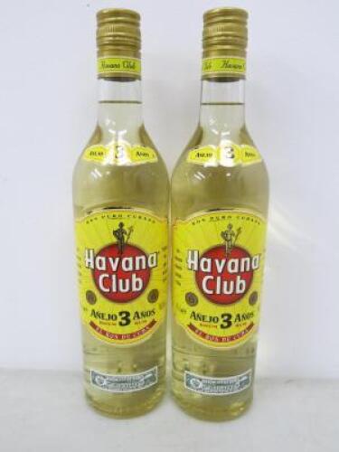 2 x Bottles of Havana Club 3 Year Old Rum, 70cl.