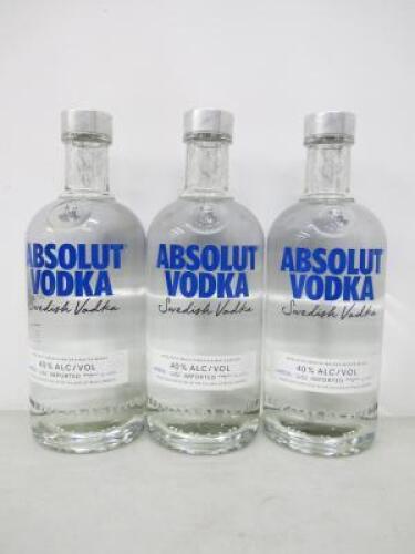 3 x Bottles of Absolut Vodka, 70cl.