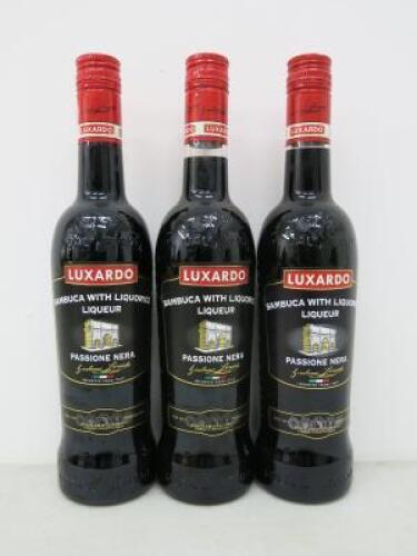 3 x Bottles of Luxardo Sambuca with Liquorice Liqueur, 70cl.