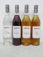 4 x Bottles of Edmond Briottet Liqueur to Include: 1 x Framboise, 1 x Cacao Blanc, 1 x Bergamole & 1 x Peche, 70cl.