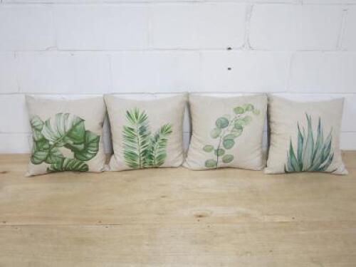 Set of 5 x Leaf Style Cushions. Size 40 x 40cm. NOTE: Require Washing & 1 x Damaged.