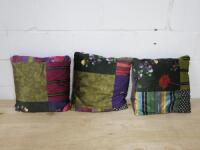 3 x Assorted Pattern Velour Cushions. Size 45 x 45cm.