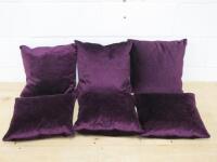 6 x Deep Purple Velour Cushions. Size 35 x 35cm.