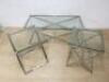 Cross Framed Chrome Coffee Table with Glass Top (H46cm x W112cm x D52cm) & 2 Matching Side Tables H56 x W46 x D46cm - 2