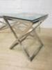 Cross Framed Chrome Coffee Table with Glass Top (H46cm x W112cm x D52cm) & 2 Matching Side Tables H56 x W46 x D46cm - 3