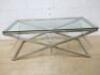 Cross Framed Chrome Coffee Table with Glass Top (H46cm x W112cm x D52cm) & 2 Matching Side Tables H56 x W46 x D46cm - 4