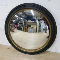 Round Convex Style Mirror in Wood & Gold Detail Frame. Size Dia 88cm.