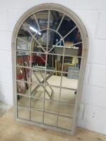 Arched Outdoor Metal Framed Garden/Patio Mirror. Size H130 x W77cm.