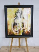 Lepardo By Anna Rita Angiolelli, Framed Oil on Canvas, Signed, 2013. Frame Size H83cm x W72cm.