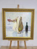 Love of Wine By Aleksanolea Shkarupeta, Framed Oil On Canvas, Signed, 2018. Frame Size H80cm x W80cm.