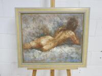 Donald Barton Female Nude, Framed Oil on Canvas, Signed. Frame Size H61cm x W72cm.