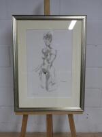 Kneeling by Bella Green. Framed, Glazed & Mounted Ink on Paper, Signed. Frame Size H74cm x W55cm.