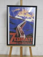 Zermatt Gornergrat, Framed & Glazed Poster. Frame Size H74cm x W54cm.