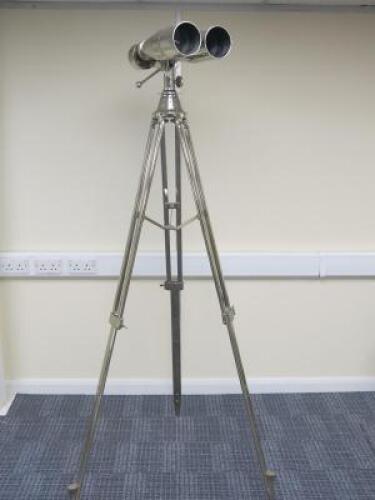 Highly Polished Aluminium Binoculars on Height Adjustable Metal Tripod Stand.