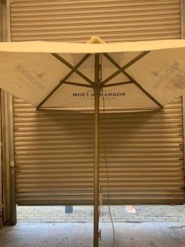 Large Restaurant Parasol Branded Moet & Chandon Champagne. Size 200 x 200cm.