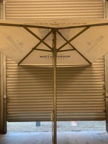 Large Restaurant Parasol Branded Moet & Chandon Champagne. Size 200 x 200cm.