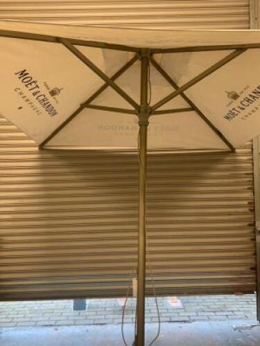 Large Restaurant Parasol Branded Moet & Chandon Champagne. Size 200 x 200cm.