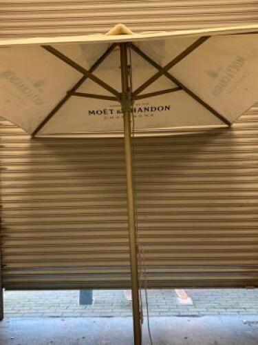 Large Restaurant Parasol Branded Moet & Chandon Champagne. Size 200 x 200cm.