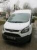 WH63 JUE: Ford Transit Custom 290 Eco-TE White Panel Van. Diesel, 2198cc. MOT Expired Jan 2022.Mileage 78,300. Vehicle Fitted with Roof Bars & Side Frame. Comes with V5 & Key. - 3