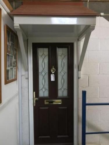 Ex Display UVPC Double Glazed 2 Panel Front Door with Frame In Brown with Additional UVPC Porch. Size (Door) H205cm x W 90cm & Size (Porch) H140cm x W110cm.