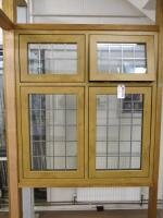 Ex Display UVPC Double Glazed Lead Light Window with 2 Openers in Oak Effect. Size H133cm x W122cm.