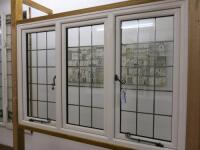 Ex Display UVPC Double Glazed 3 Panel Lead Light Window with 2 Openers in White. Size H120cm x W181cm.