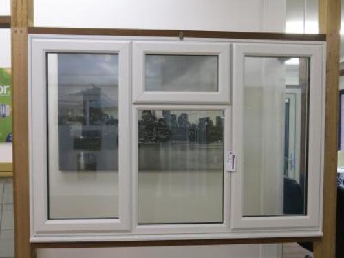 Ex Display UVPC Double Glazed 4 Panel Window with 3 Openers in White. Size H122cm x W180cm. NOTE: missing 2 handles.