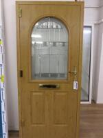 Ex Display UVPC Double Glazed Lead Light Single Panel Front Door with Frame in Oak Effect. Size H210cm x W95cm.