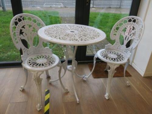 Cast White Metal Outdoor Bistro Table with 2 Chairs.