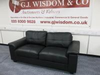 Black Faux Leather Stitched Cushion 2 Seater Settee. Size H80cm x W193cm x D90cm.