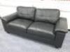 Black Faux Leather Stitched Cushion 2 Seater Settee. Size H80cm x W193cm x D90cm. - 2