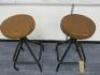 2 x Hand Crafted Black Metal Stalls with Turn Table Brown Faux Leather Padded Seats. - 4