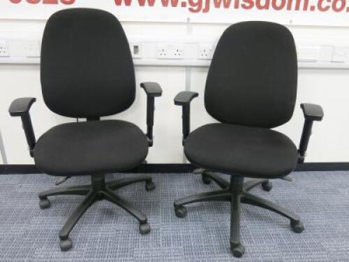 2 x Multi Adjustable Office Swivel Chair with Lumbar Support, Upholstered in Black Hopsack on Black Base.