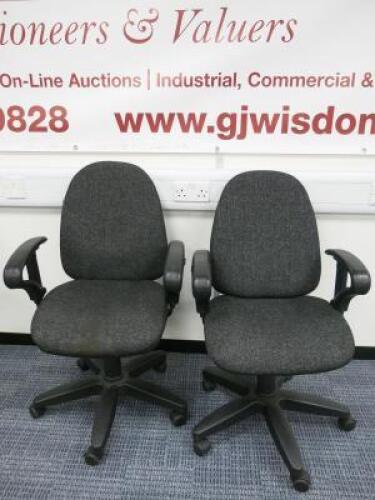 2 x Height Adjustable Office Swivel Chair Upholstered in Grey Fabric.