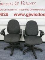 2 x Height Adjustable Office Swivel Chair Upholstered in Grey Fabric.