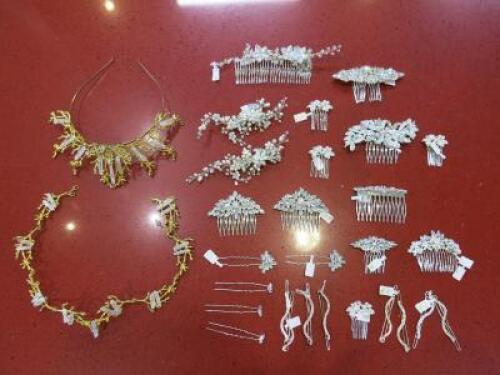 New Stock of 25 x Assorted Dress Bridal Hair Accessories & Pins in Silver & Gold Colours with Clear Stones.
